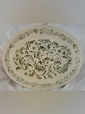 THRESHOLD STONEWARE SERVING PLATTER 15 x 12 CREAM W/ GREEN FLORAL PATTERN NEW